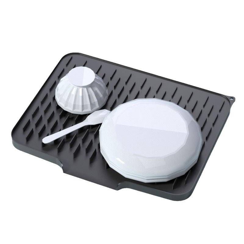 Silicone Dish Drying Mat For Kitchen Counter Non-Slip Dish Drain Pad Mat With Built-In Drain Heat-Resistant Stone Drying Mat чёрный 1709₽