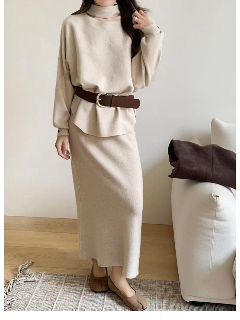 Versatile Casual Fashion Set: Autumn/Winter Slimming Knit Outfit for Date or Commute