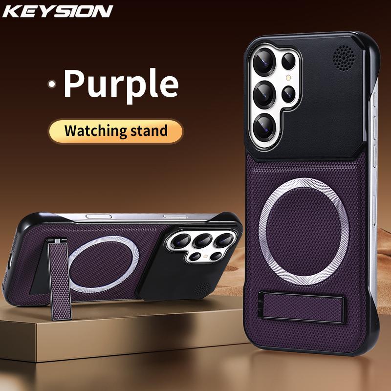 KEYSION Luxury Magnetic PU Leather Aromatherapy Phone Case for Samsung Galaxy S22 S23 Ultra Kickstand Borderless Back Cover