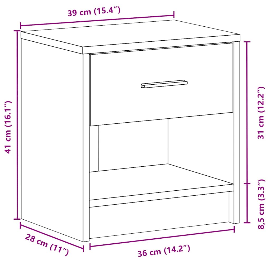 Nightstands 2 Pcs with Drawer Smoked Oak Finish 39 X 28 X 41 Cm