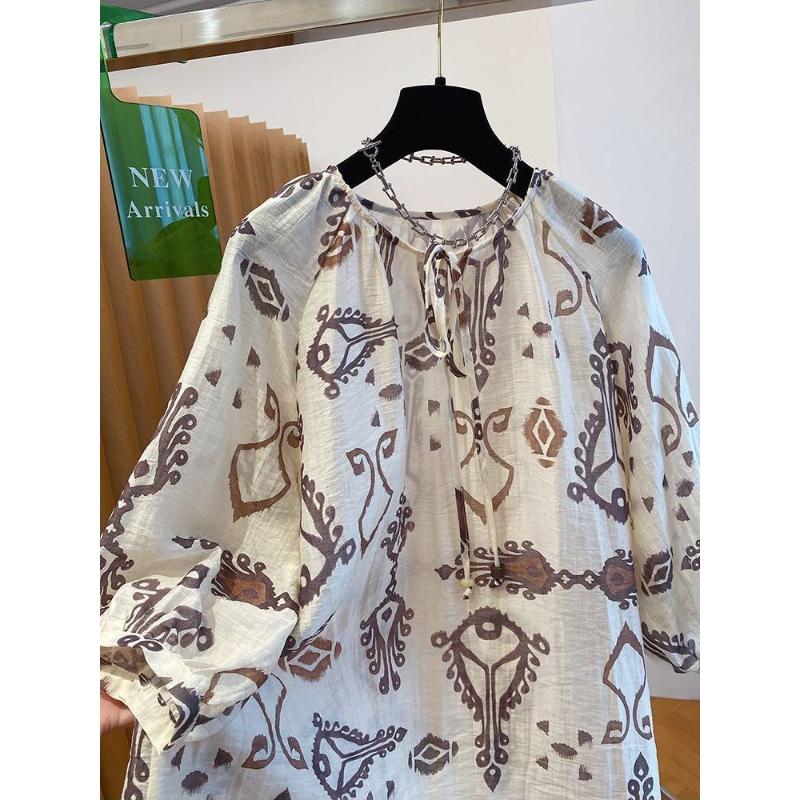 Chemise Style Bohème Polyvalente pour Femmes en Été, Top Tendance en Coton et Lin Fin et Coupe Ample