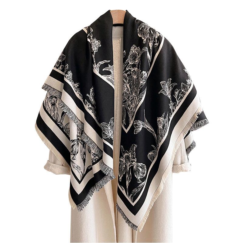 Korean Version Of Iris Printing Large Square Towel Thickened Double-Sided Imitation Cashmere Decoration Cape To Keep Warm And Keep Out The Cold