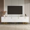 TV Cabinet, White, with 4 Textured Doors, Gold Handles and Legs, Living Room Furniture, 160 X 38 X 44 Cm