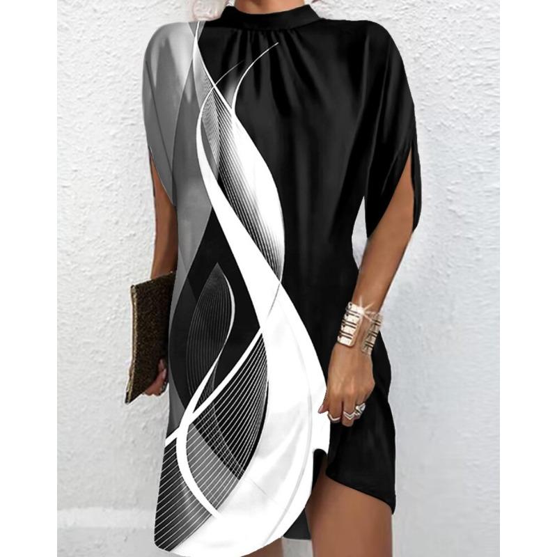 

New Women s Fashion Crew Neck Loose Bat Sleeve Crew Neck Dress XXL