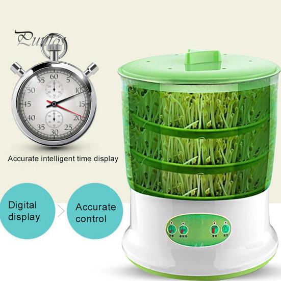 Auto Bean Sprouter 1 Set Sprout Machine Rapid Germination Automatic Soaking Water-Storage Germinating Short Cycle EU Plug Sprouting Bucket Home Supply