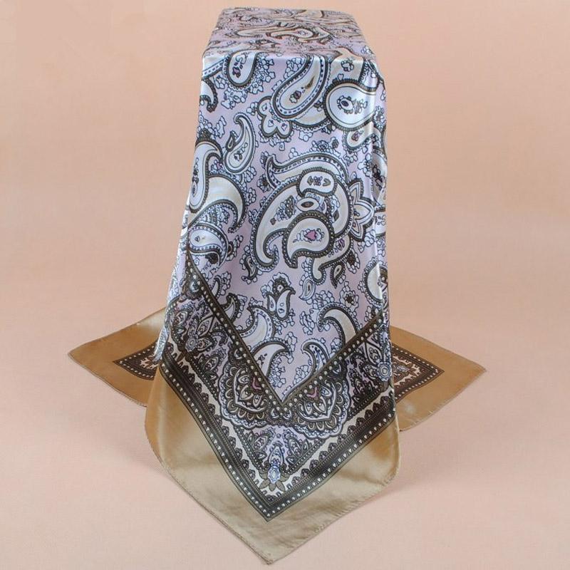 90X90Cm Head Scarf Women Luxury  Silk Square Scarf Foulard Satin Bandana Soft Neckerchief Hijab Hair Scarves For Ladies
