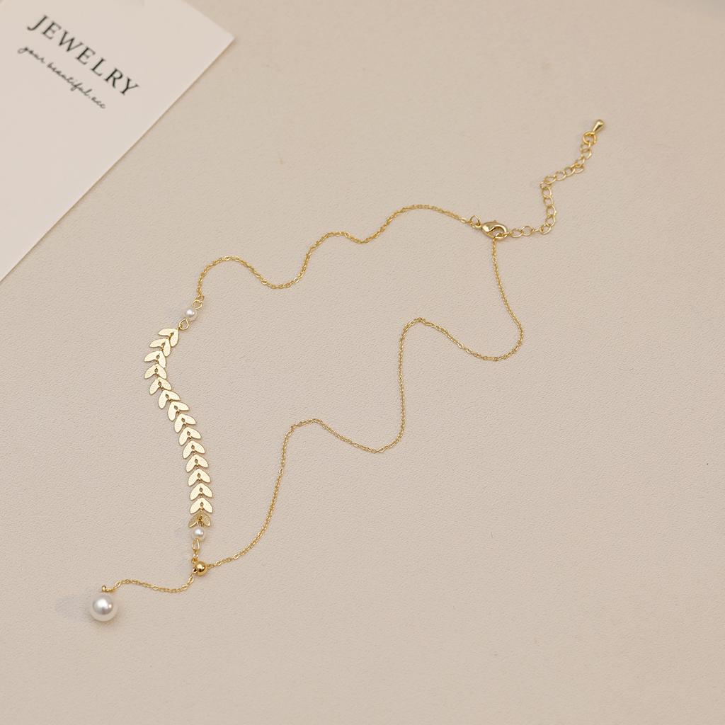 Autumn and Winter Selling Wheat Ear Imitation Pearl Necklace for Women, Light Luxury High-end Feeling, Light Luxury Collarbone Chain, Sweater Chain