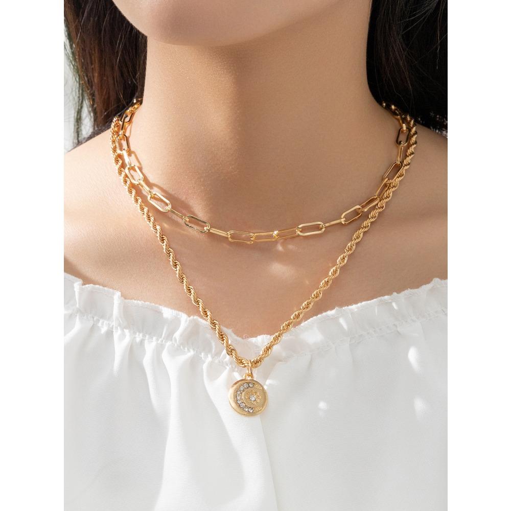 Collier Métal Rétro Niche Personnalisé Chaîne Épaisse Pendentif Alliage Amour Ensemble de Colliers pour Femmes