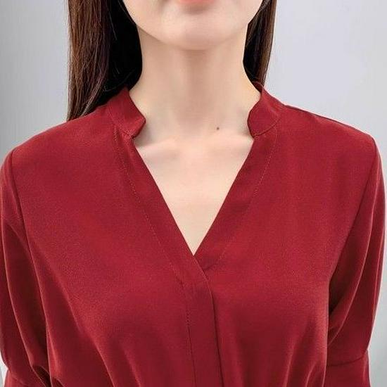 

Women s Black Chiffon V-Neck Dress - Autumn 2026 French Style, Three-Quarter Sleeve, Waist-Cinched, Slimming, Long Skirt M вино красного