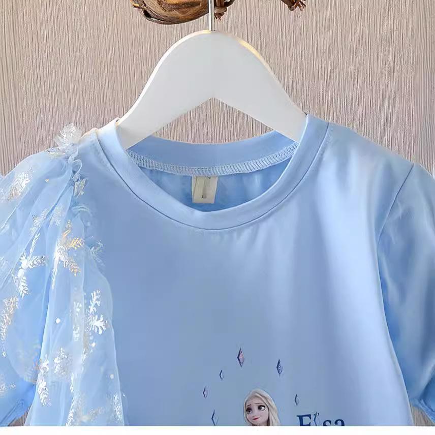 Summer Princess T-Shirt For Girls - Short Sleeve Cartoon Long Tee