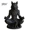 Meditation Figurine 3D Printed Gothic Werewolf Statue, Zen Beast Warrior Sculpture with Round Frosted Paint Statue Base, Matte Black Fantasy