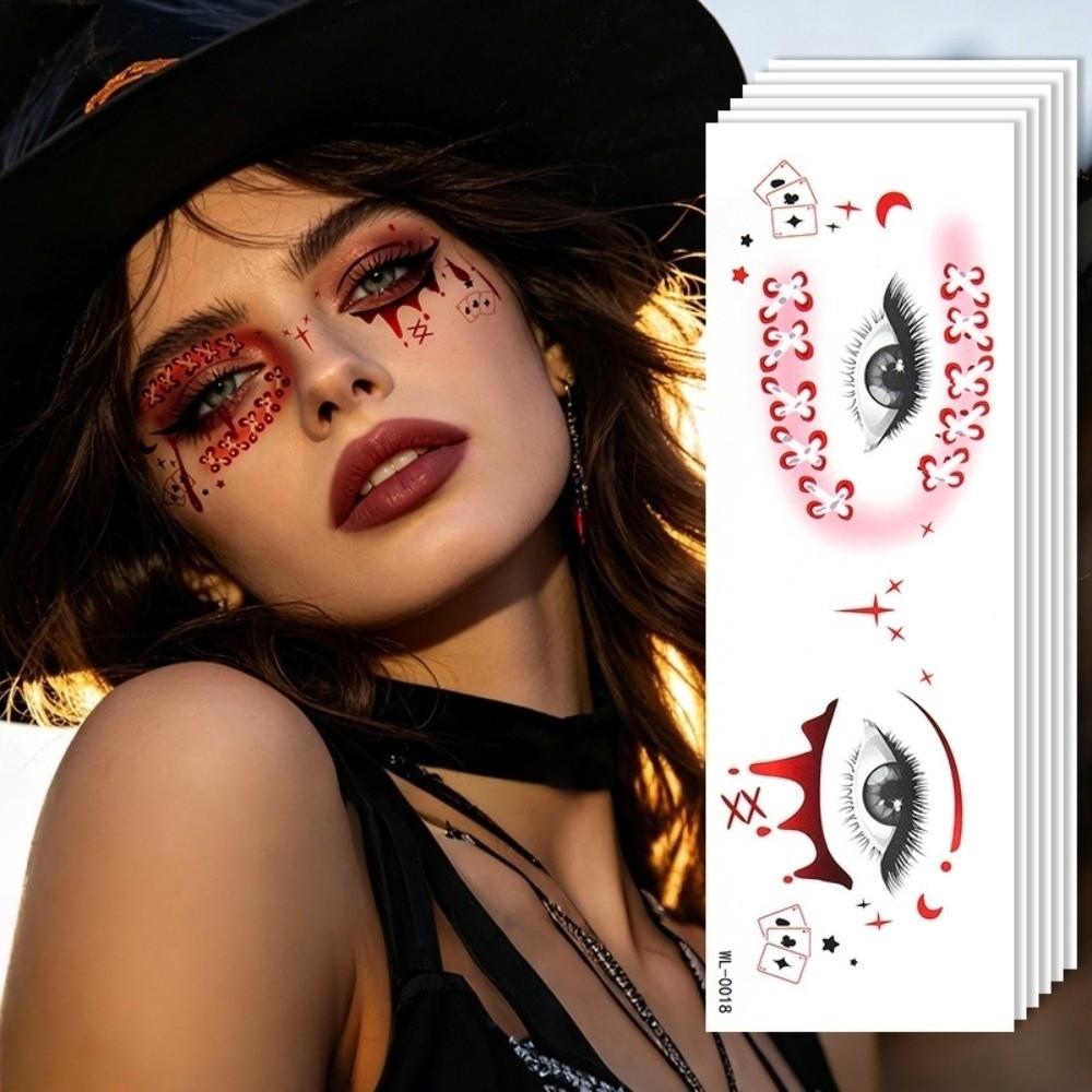 Spider Web Halloween Face Tattoo Sticker Ghost Bat Body Art Scar Stickers Haunted House