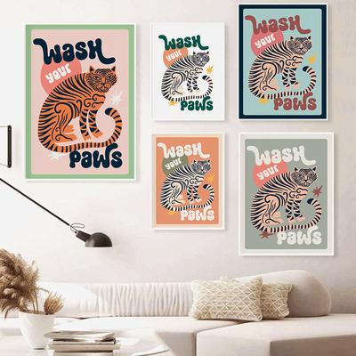Animal Tigre Lave Suas Patas Banheiro Pôsteres Divertidos Banheiro Impressões de Arte Tendência Maximalista Imagens de Parede Para Sala de Estar Decoração de Casa