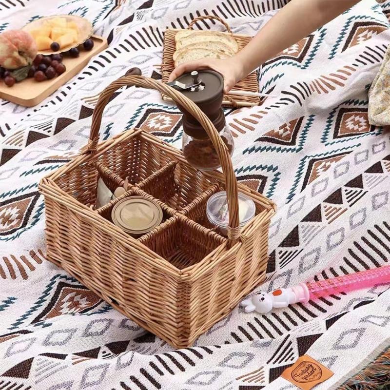 Wicker Picnics Basket Light weight Fashion Basket Travel Camping Basket for Dining and Wine Storage