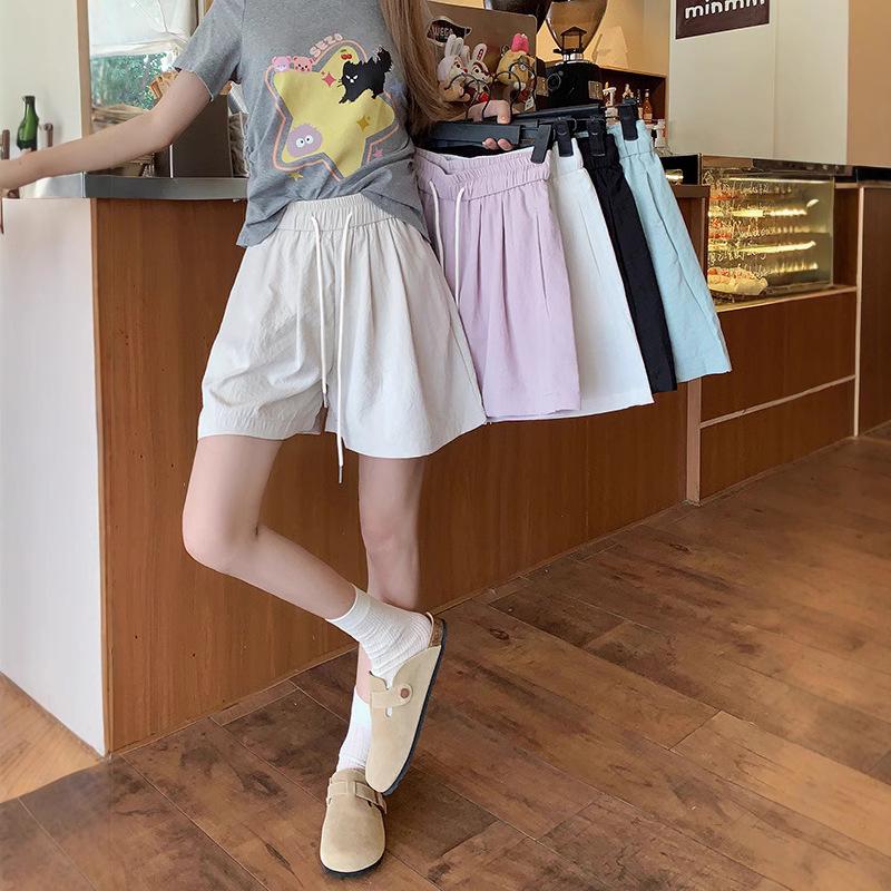 Women's High Waist Drawstring Blue Shorts - Summer Casual, Slimming Wide-Leg for Middle School Students