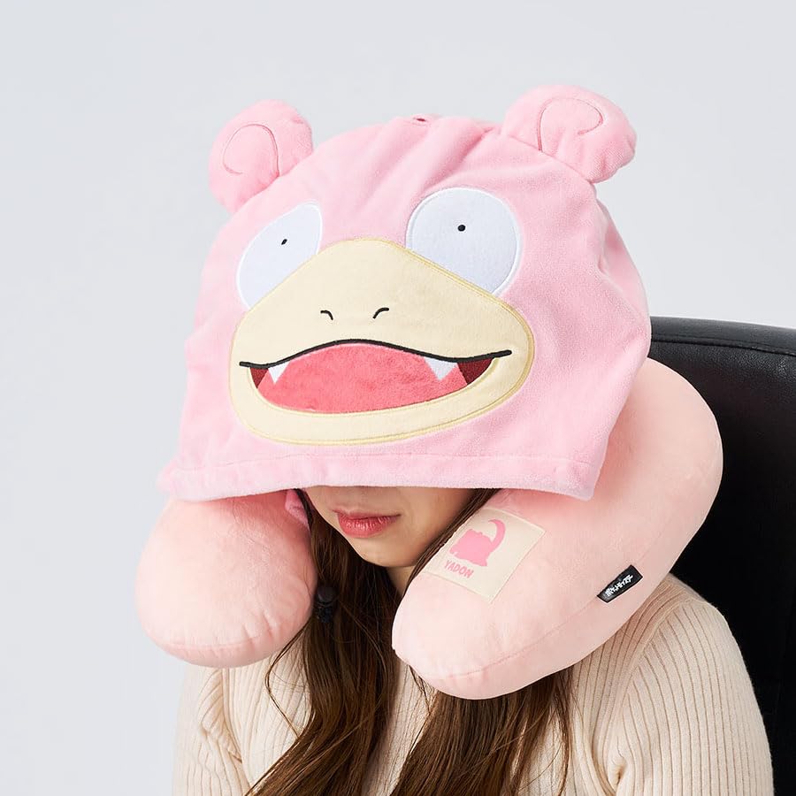 Pokemon Hooded Neck Pink Pokemon Trunk Travel Accessories Pillow, Slowpoke, Belt, One-Touch