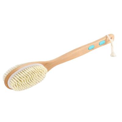 Dual-Sided Long Handle Shower Brush with Soft Stiff Natural Bristles Back Scrubber