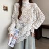 Plus-Size Women's High-Neck Hollow-Out Long-Sleeve Lace Top Elegant Layered Inner Wear Undershirt