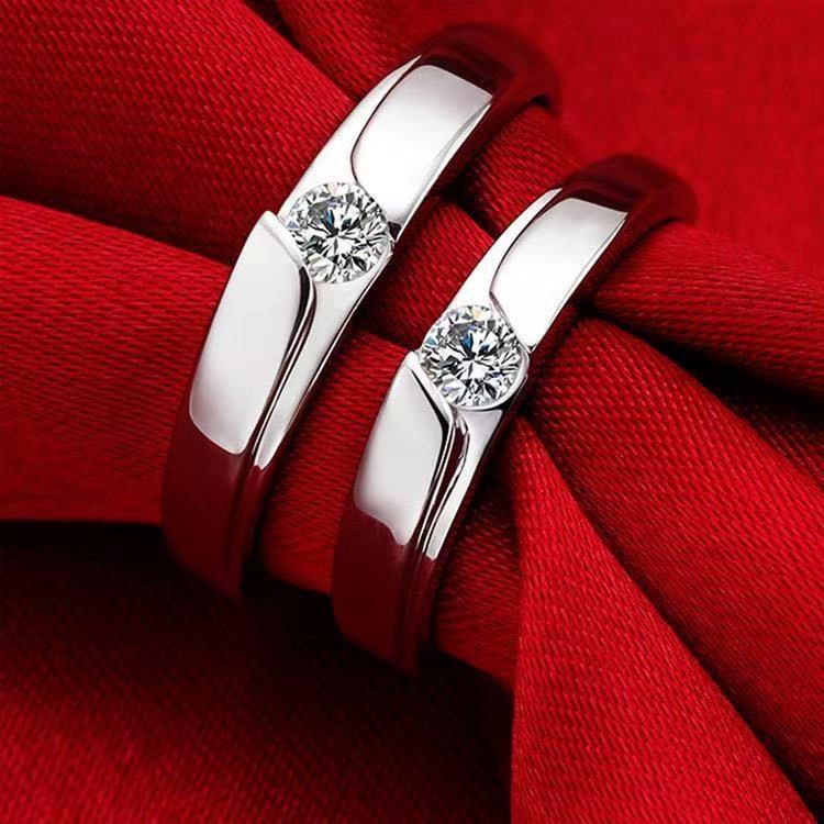 Sterling Silver Zircon Couple's Ring Set: Elegant Proposal/Wedding Gift for Men & Women