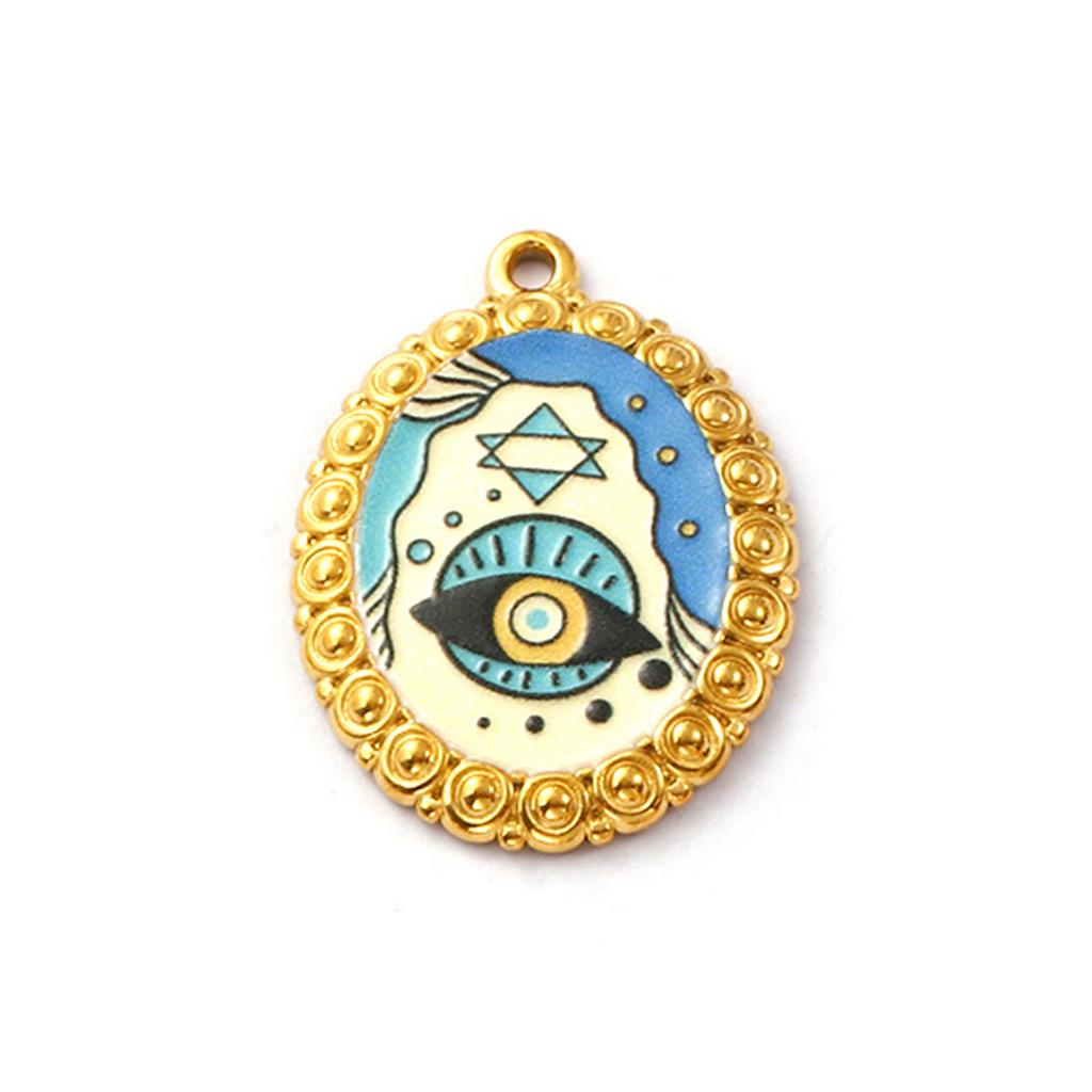 2 PCs 304 Stainless Steel Religious Charms 18K Gold Plated Enamel Evil Eye Pendants For DIY Necklace Jewelry Making Findings