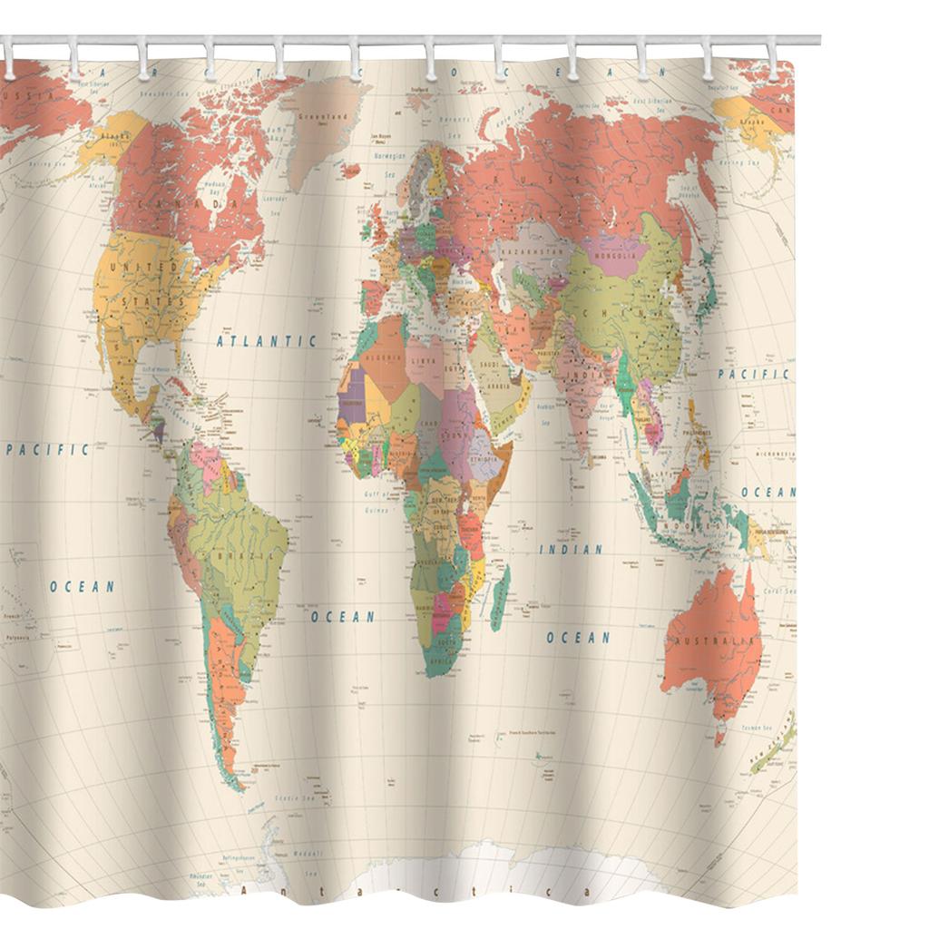 Tenda da Doccia Vintage Mappa del Mondo Storia Globale Carta Macchiata Oceani Terre Stile Vintage Tessuto Stoffa Arredo Bagno