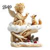 Retro Style Home Decor Fairy Tale Little Boy and Fox Wooden Figurine, Rustic Desktop Statue, Artistic Carved Handcrafted Statues Sculpture Ornament