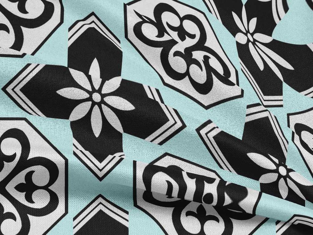 oneOone Cotton Flex Arctic Blue Fabric Floral & Tiles Moroccan Sewing Craft Projects Fabric Prints By Meter 40 Inch