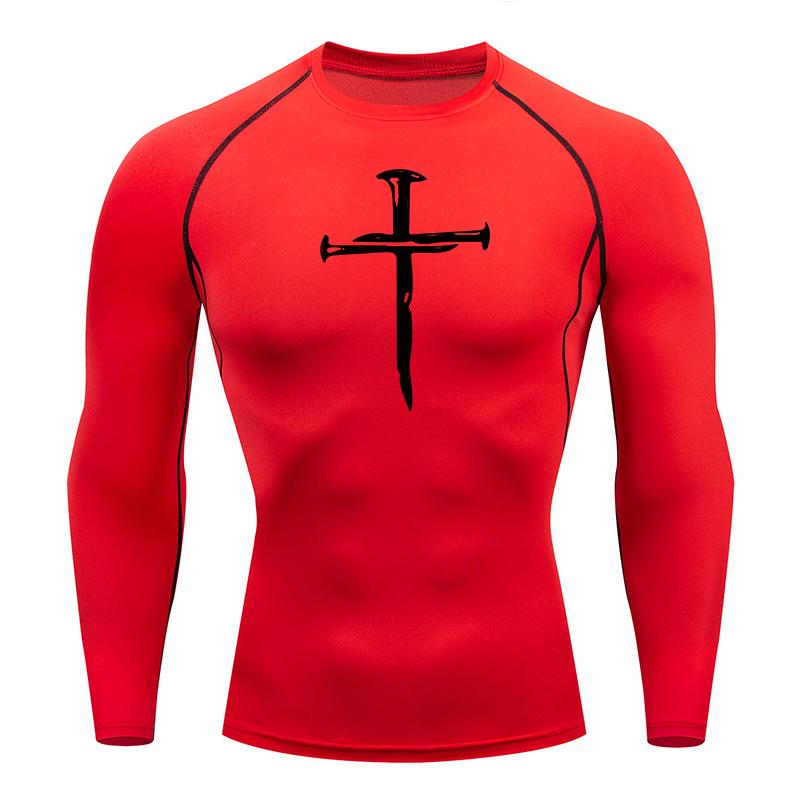 Christian Workout Compression Shirts Graphic Long Sleeve Rash Guard Athletic Quick Dry Tees Tops Mens Gym Undershirts Baselayers