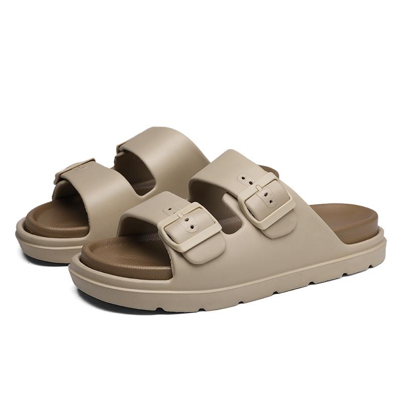 

Мужские летние тапочки большого размера с нескользящими двойными пуговицами и толстой подошвой, двухцветные тапочки с ощущением, как будто наступаешь в какашку, тапочки из ЭВА 44-45 бежевый