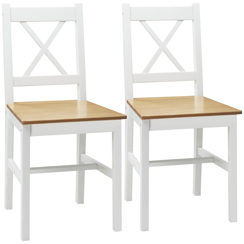 Set of 2 Dining Chairs In Solid Wood Country-Style Kitchen Chair Cross Back White and Oak