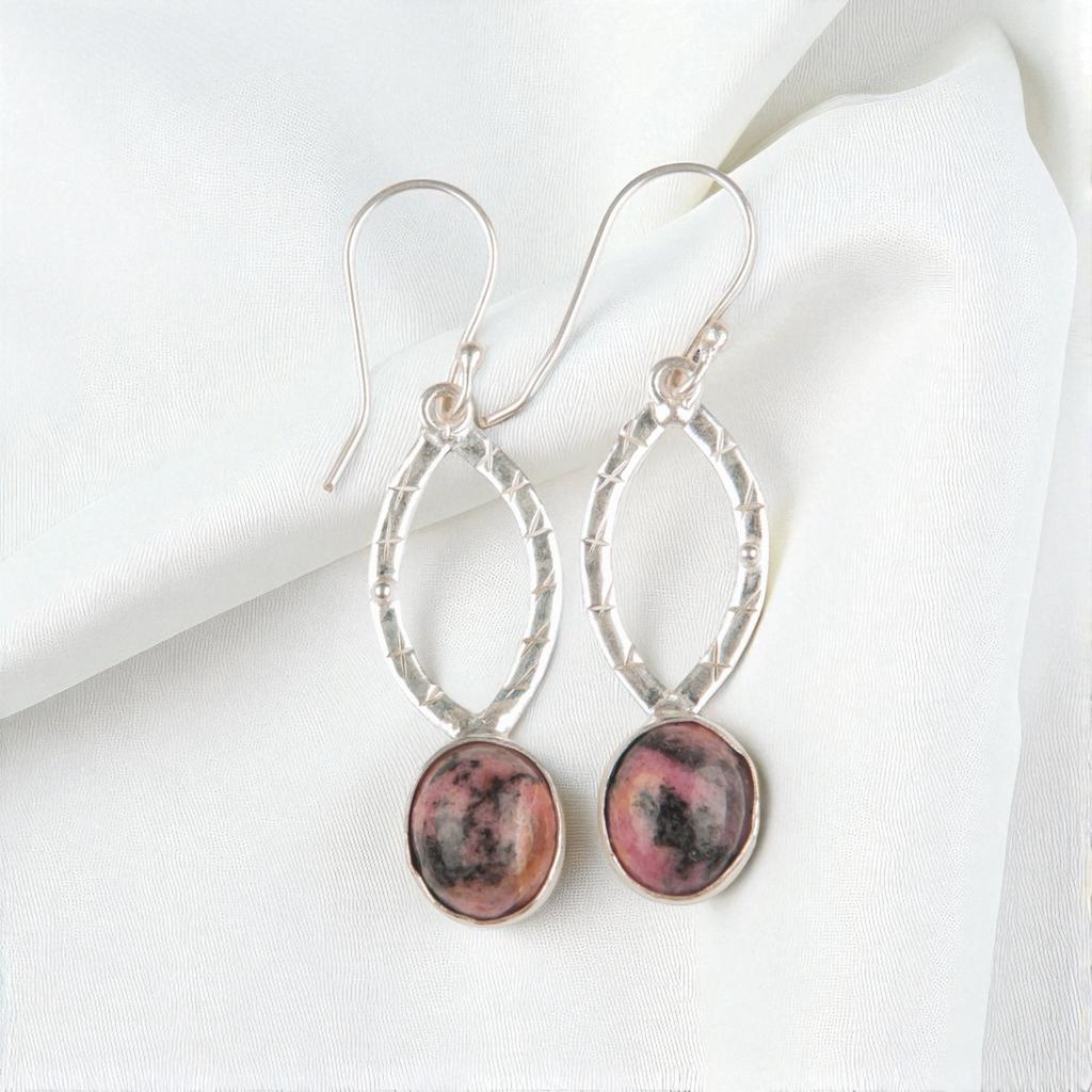 Black Rhodonite Gemstone 925 Sterling Silver Handmade Jewelry Hook Earrings 2" EE-87-27