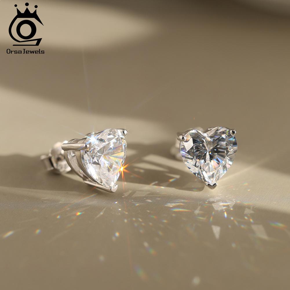 ORSA JEWELS Shiny and Romantic 925 Silver Stud Earrings with a Heart Zirconia, the Ultimate Jewelry for Valentine's Day LZE55