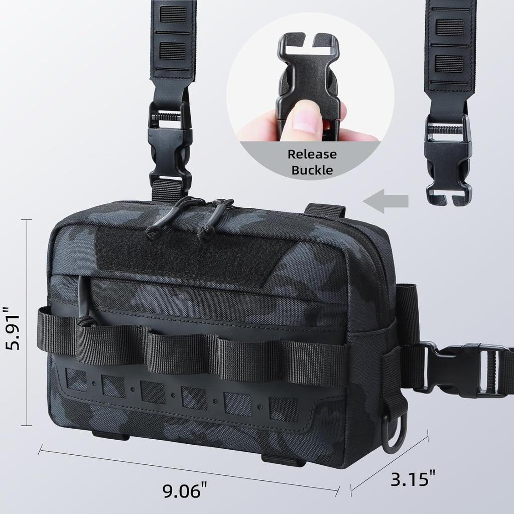 Outdoor Chest Bag for Men, Water-Resistant Fishing Chest Pack, Tactical Vest for Running, Cycling, Hiking, Lightweight Chest Pack Rig for Sports