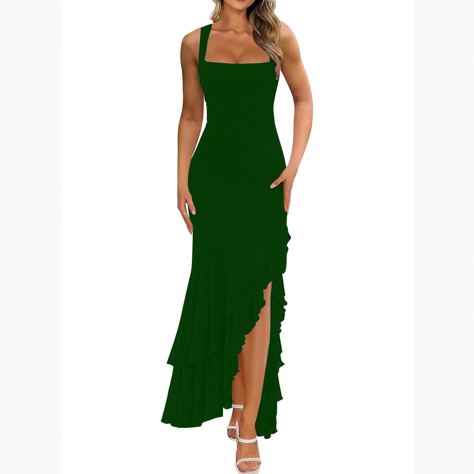 Women s Elegant Dress Sleeveless Long Dresses L армия зеленый