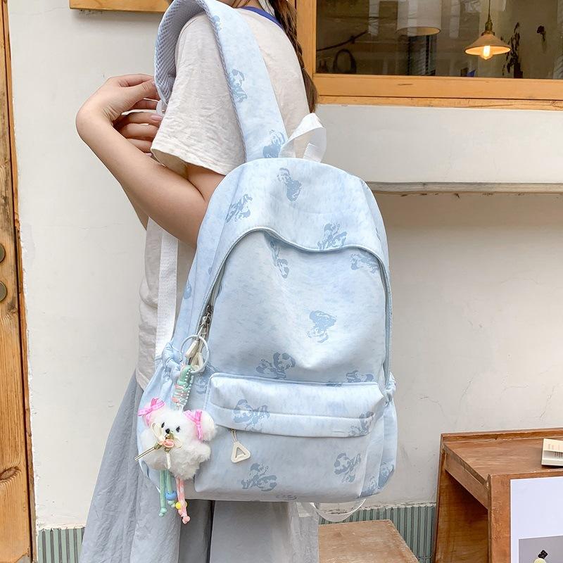Schoolbag Korean ins Printed Bear Backpack Niche Design Leisure Travel Backpack Large Capacity Junior High School Student School Bag Female