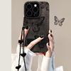 Retro Butterfly Leather Texture iPhone 15 Pro Max Suede Case with Women's Chain