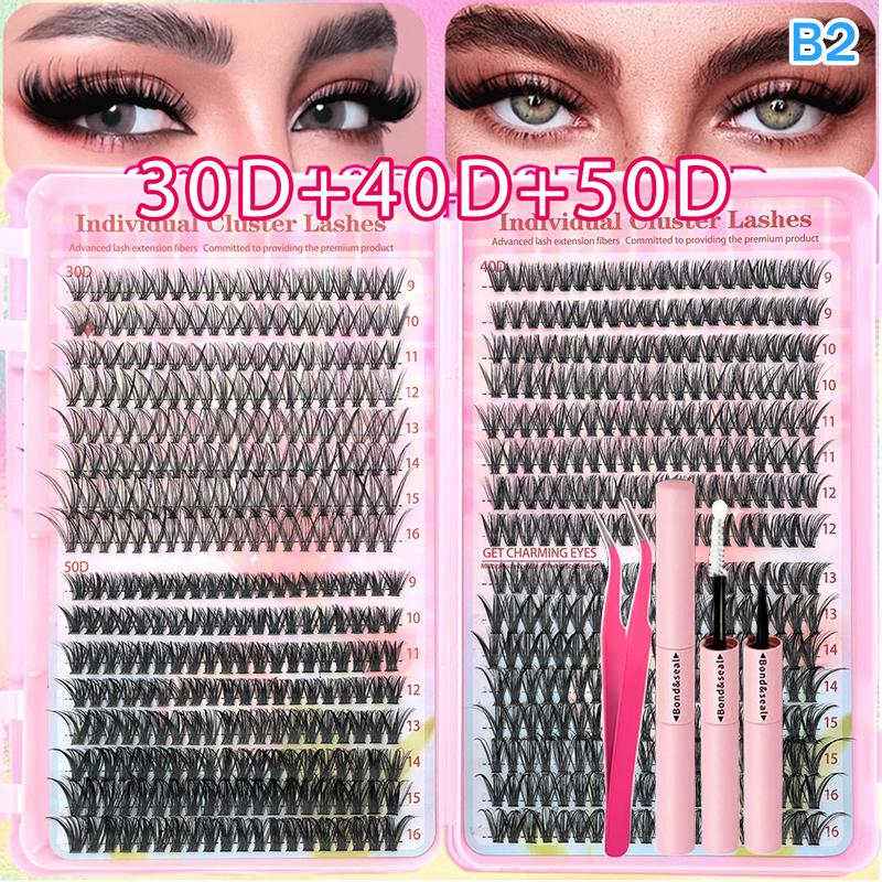 Lashes Cluster Diy Lash Extension Mixed Tray Clusters Eyelashes Fluffy Individual Lashes With Lash Bond And Seal And Tweezers