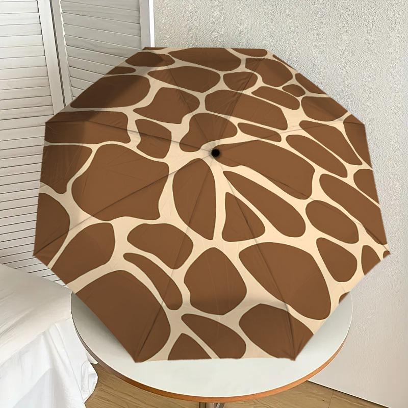 1pc Giraffe Print Animal Skin Pattern Automatic Open/Close Umbrella with Windproof, 8-Rib Sturdy Canopy, Durable Ribs, Fashionable Design1195A