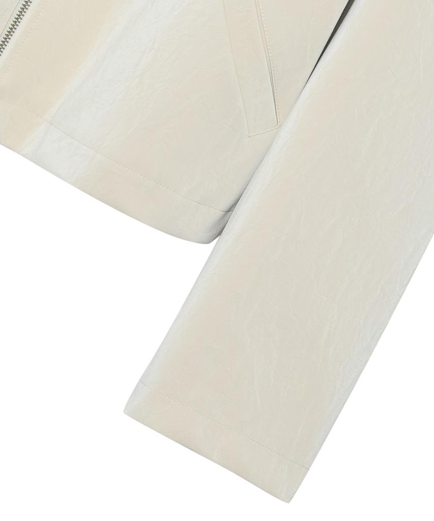 Leftseoul Synthetic Leather Collar Jacket [Ivory]