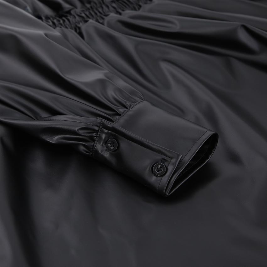 Peter Pan Collar Patchwork PU Leather Black Dress Women Elegant Pleated Elastic Waist Short Dresses Autumn Winter New Punk