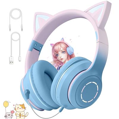 Katzenohr-Kopfhörer, Bluetooth, süß, mit Mikrofon, Bluetooth-Kopfhörer, Katzenohren, kabellose Kopfhörer, kabelgebunden, kabellos, Dual-Use-Bluetooth, Over-Ear