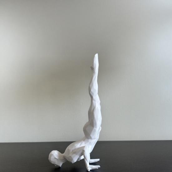 Yousheng Stable Base Ornament, 3D Printed Yoga Figure with White Matte Texture, Geometric Cross-Section Design Sculpture for Desk Tea