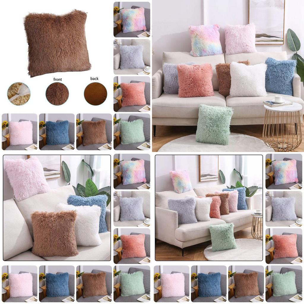 Fluffy Square Cushion Plush Pillow Cover With Soft Coral Fleece Back And Vibrant Colors For Sofa And Bed Decor