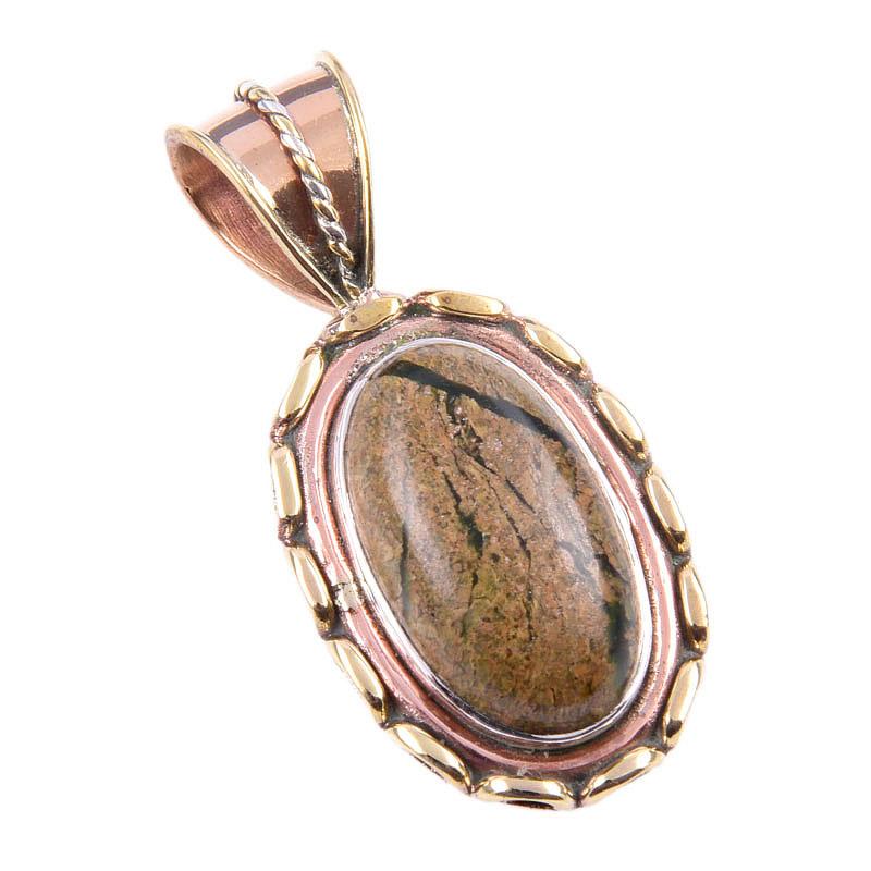 Pendentif bicolore en argent sterling 925 massif avec pierre précieuse naturelle de rhyolite, 3,8 cm, n4Q93