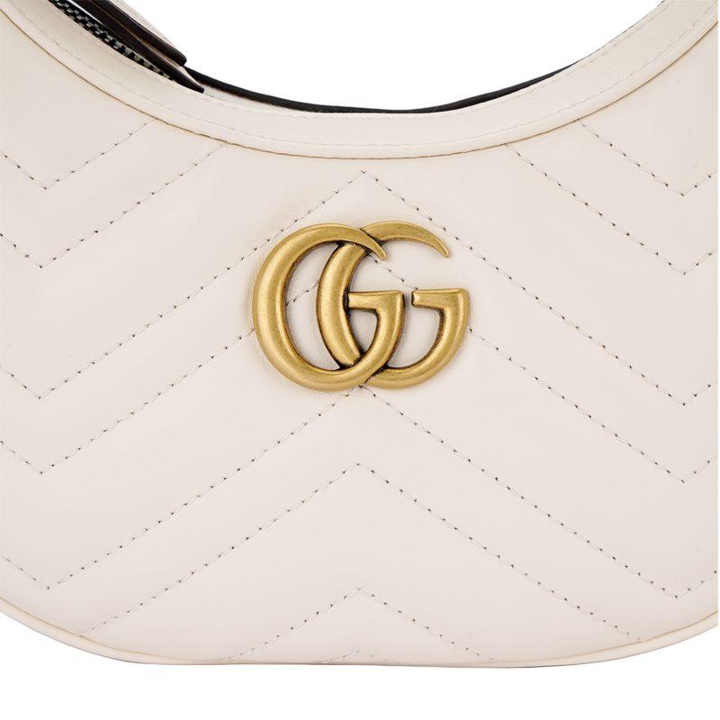 Gucci GG Marmont V-förmige gesteppte Leder-Halbmondtasche Umhängetasche Handtasche, Umhängetasche Mini Damen Milchweiß 699514-DTDHT-9022