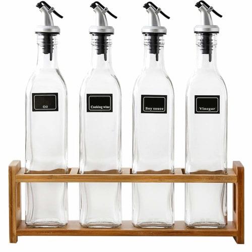 JANSUDY Household Glass Oil Pot/Condiment Bottle with Spice Rack for Oil/Soy Sauce/Vinegar Storage