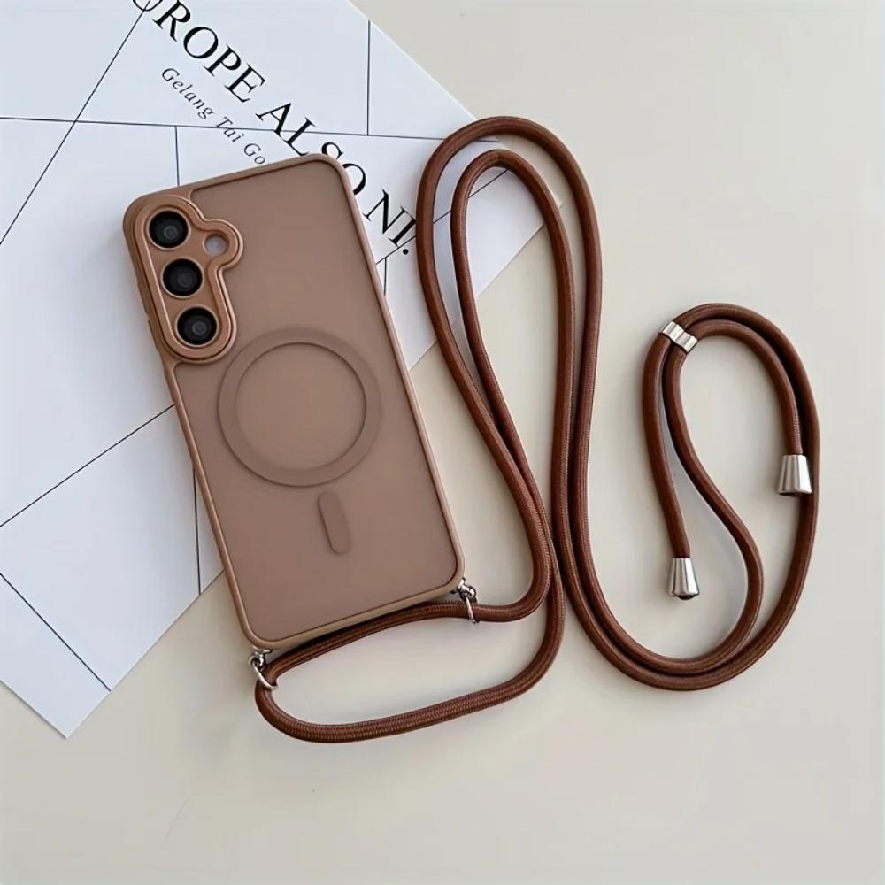 Magnetic Hard PC Case For Samsung Galaxy S26 S25 Edge S24 FE S23 Ultra Plus For Magsafe Shockproof Cover With Crossbody Lanyard