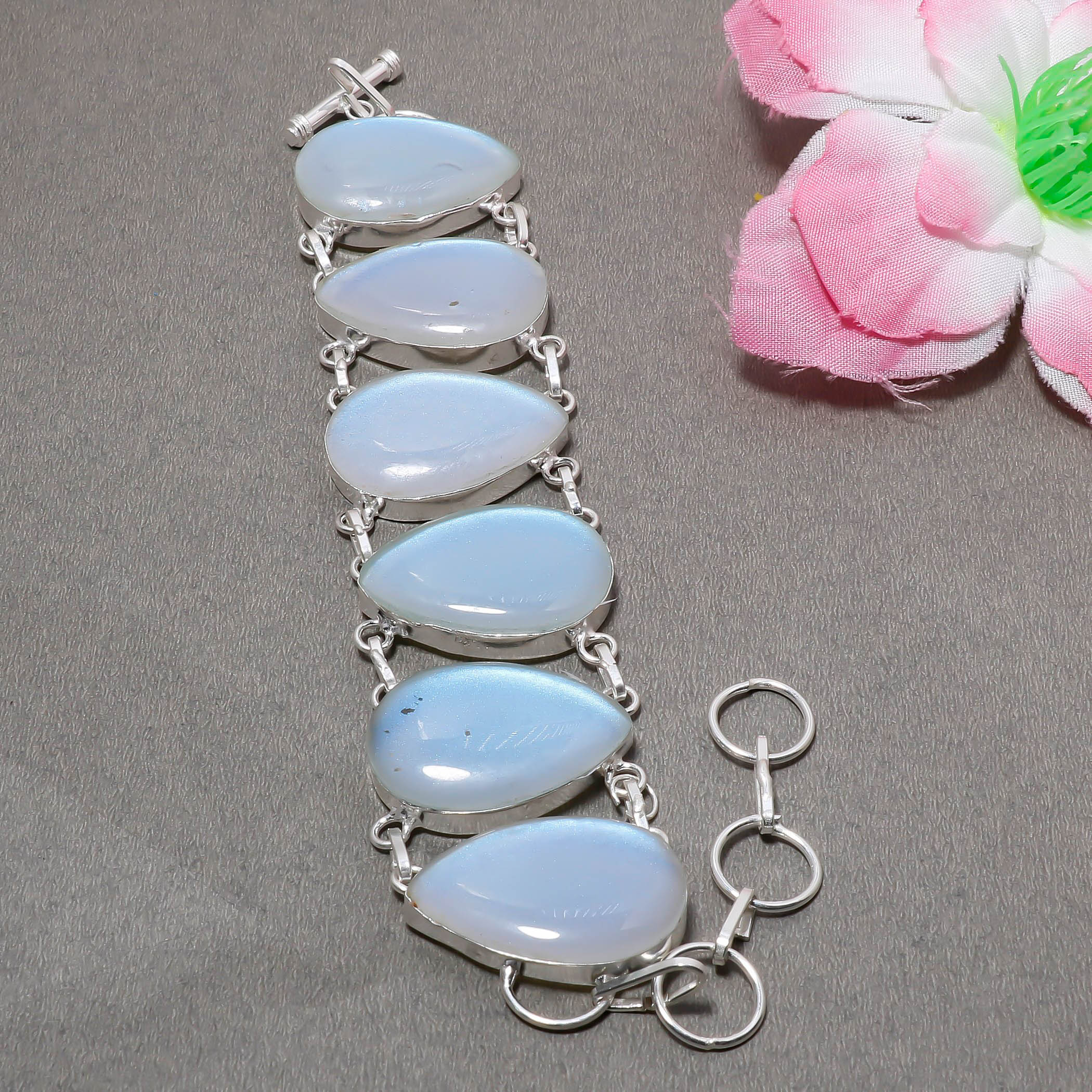 

Milky Opal Gemstone 925 Sterling Silver Jewelry Charm Bracelet 7-8