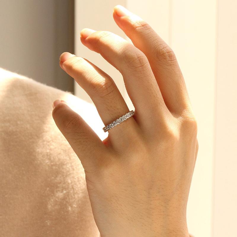 Huitan Women Eternity Promise Rings with Round Cubic Zirconia Luxury Low-key Wedding Band Accessories Timeless Classic Jewelry