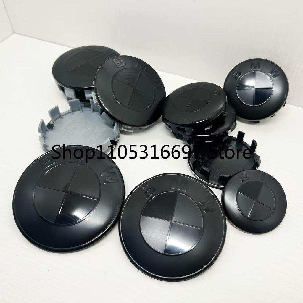 For BMW Se E87 7pcs New matte black suit 82/74mm logo 56/68mm hub center cover 45mm steering wheel is suitable for BMW ABS accessories.